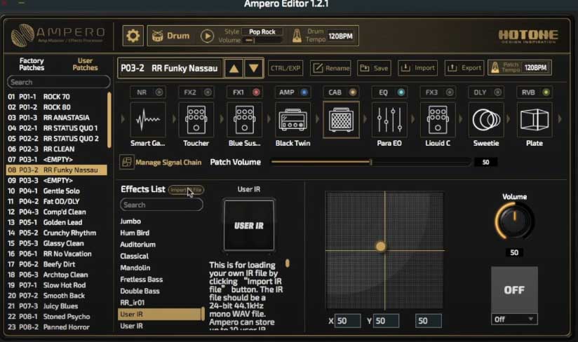 Import IR or Impulse Response files with Ampero Editor