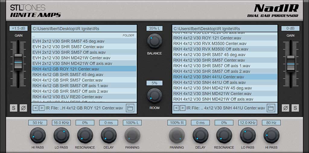 NadIR free IRs loader VST plugin by Ignite Amps
