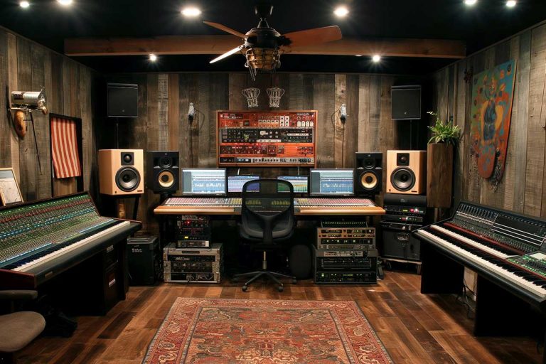 The main room of a recording studio with its compression racks